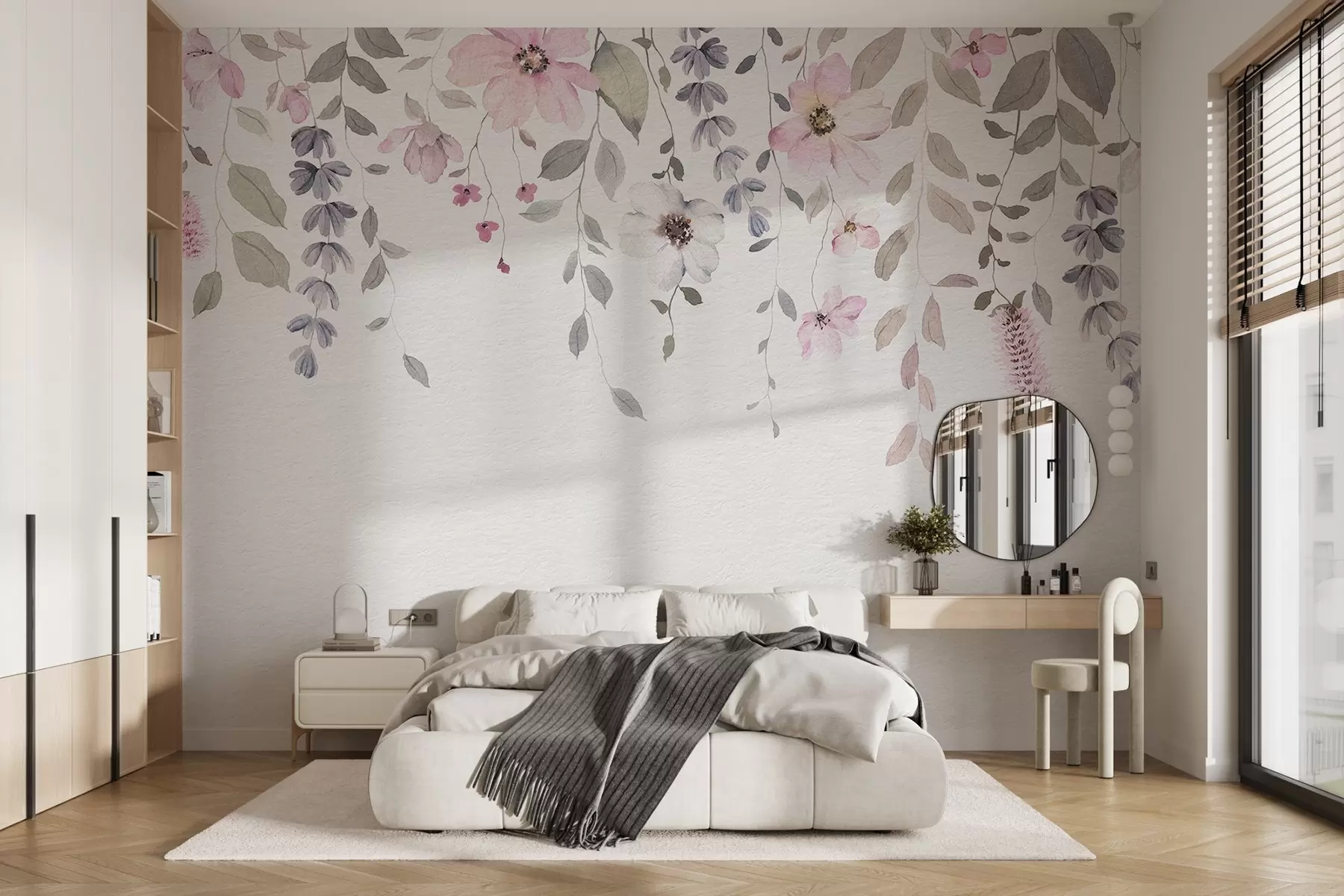 wall murals Hanging watercolor flowers and leaves w03315