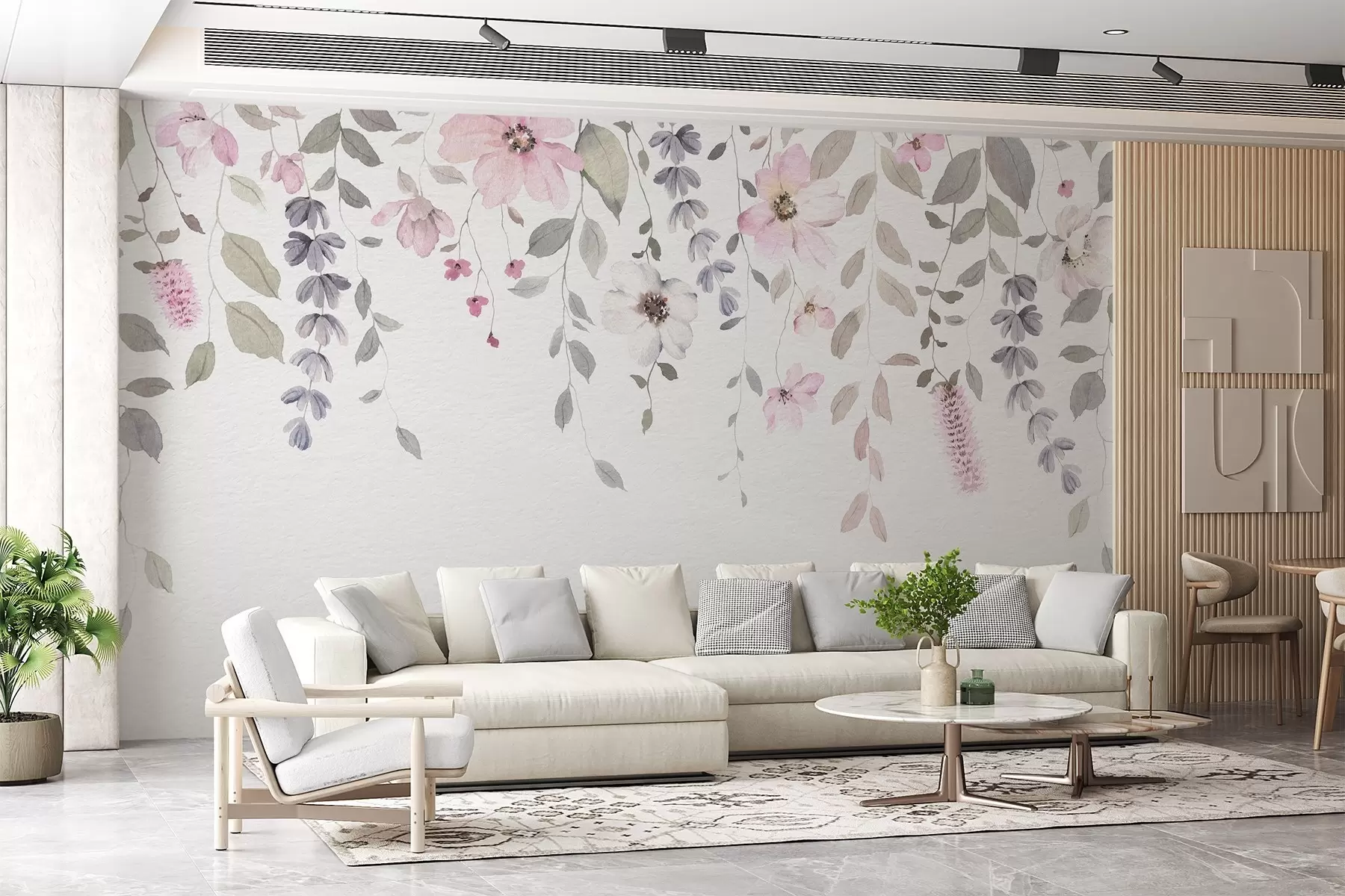 wall murals Hanging watercolor flowers and leaves w03315