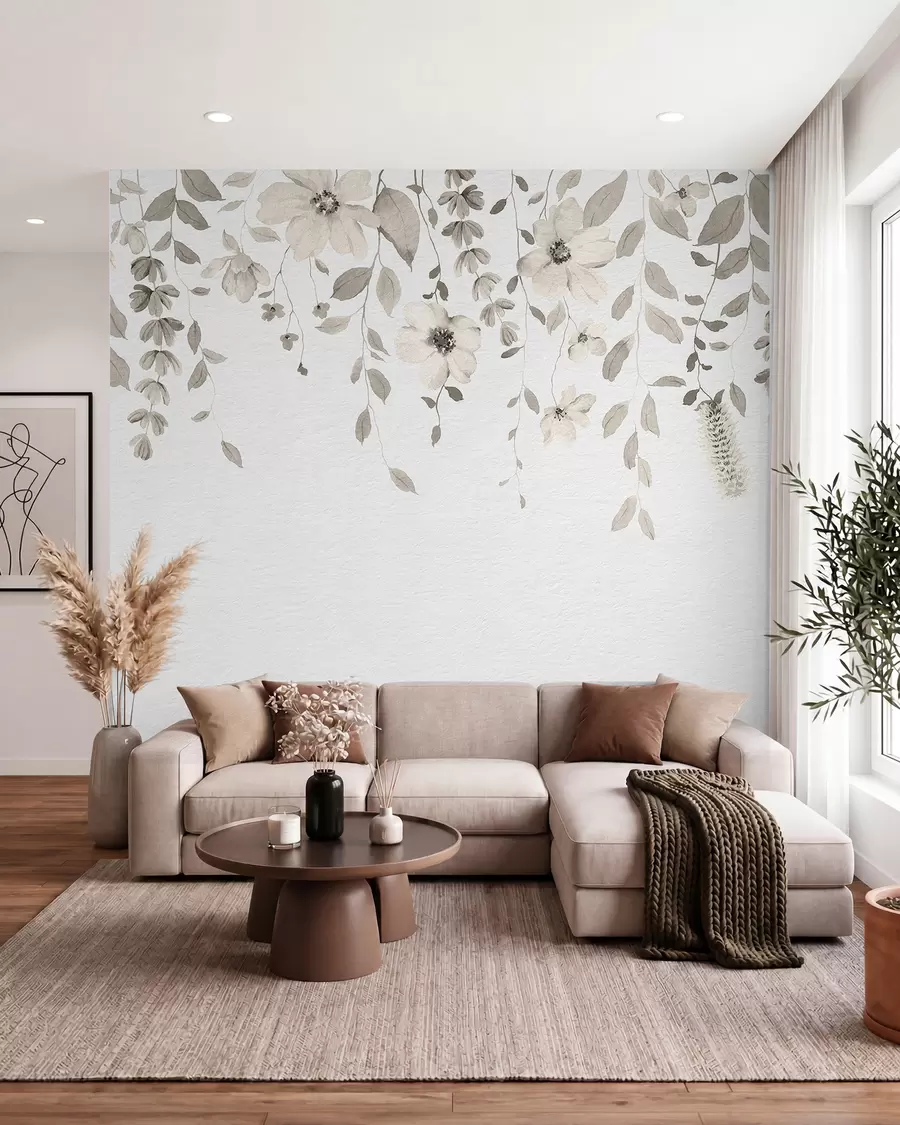 wall murals Hanging watercolor flowers and leaves w03315v1