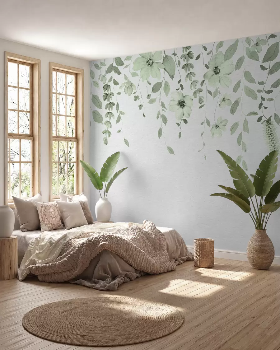 wall murals Hanging watercolor flowers and leaves w03315v2