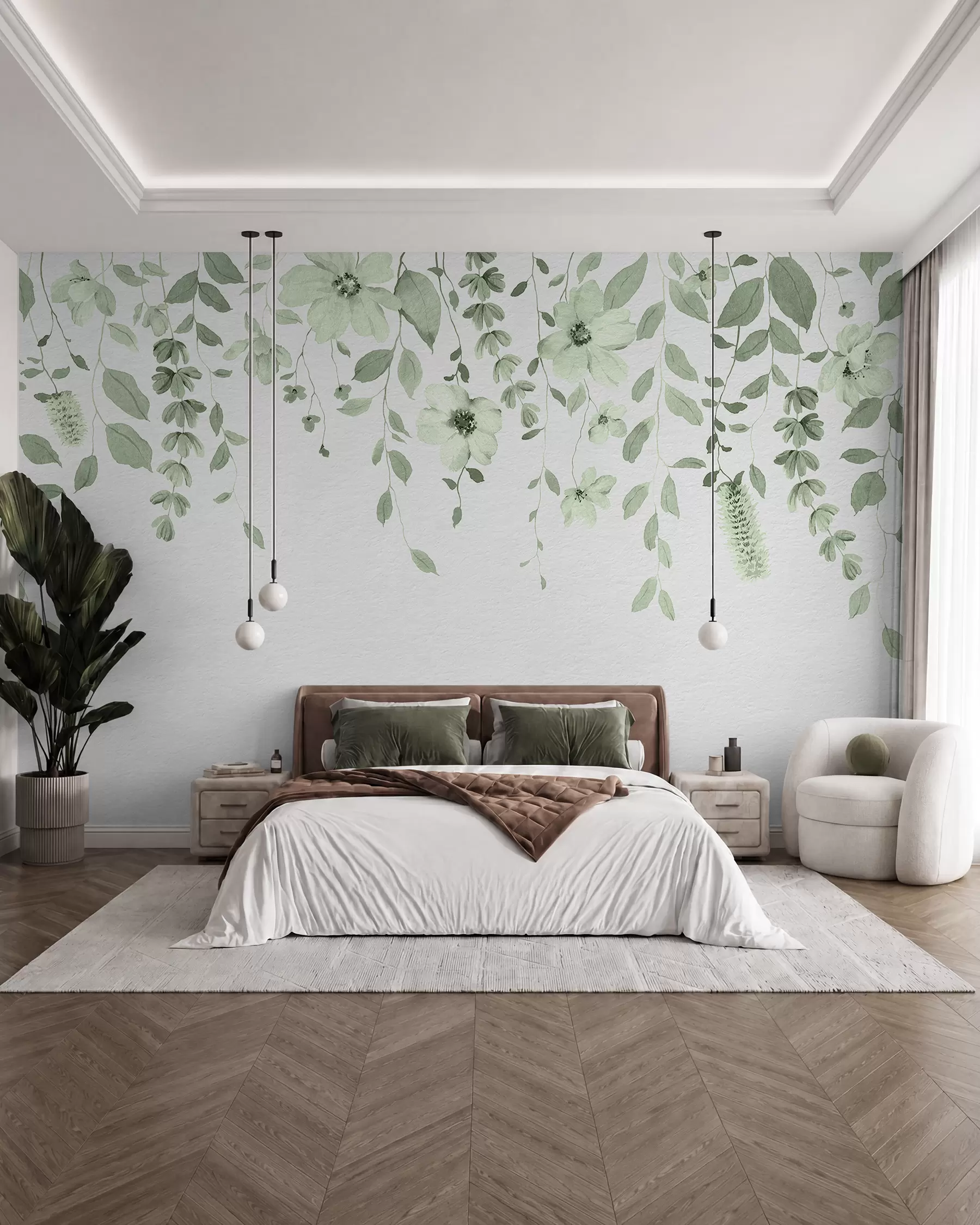 wall murals Trailing Blossoms in Green w03315v2