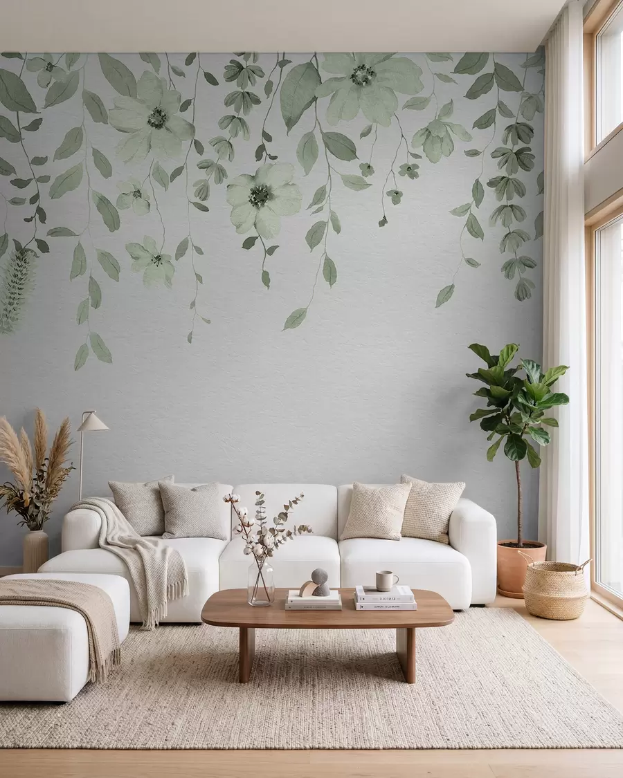 wall murals Hanging watercolor flowers and leaves w03315v2
