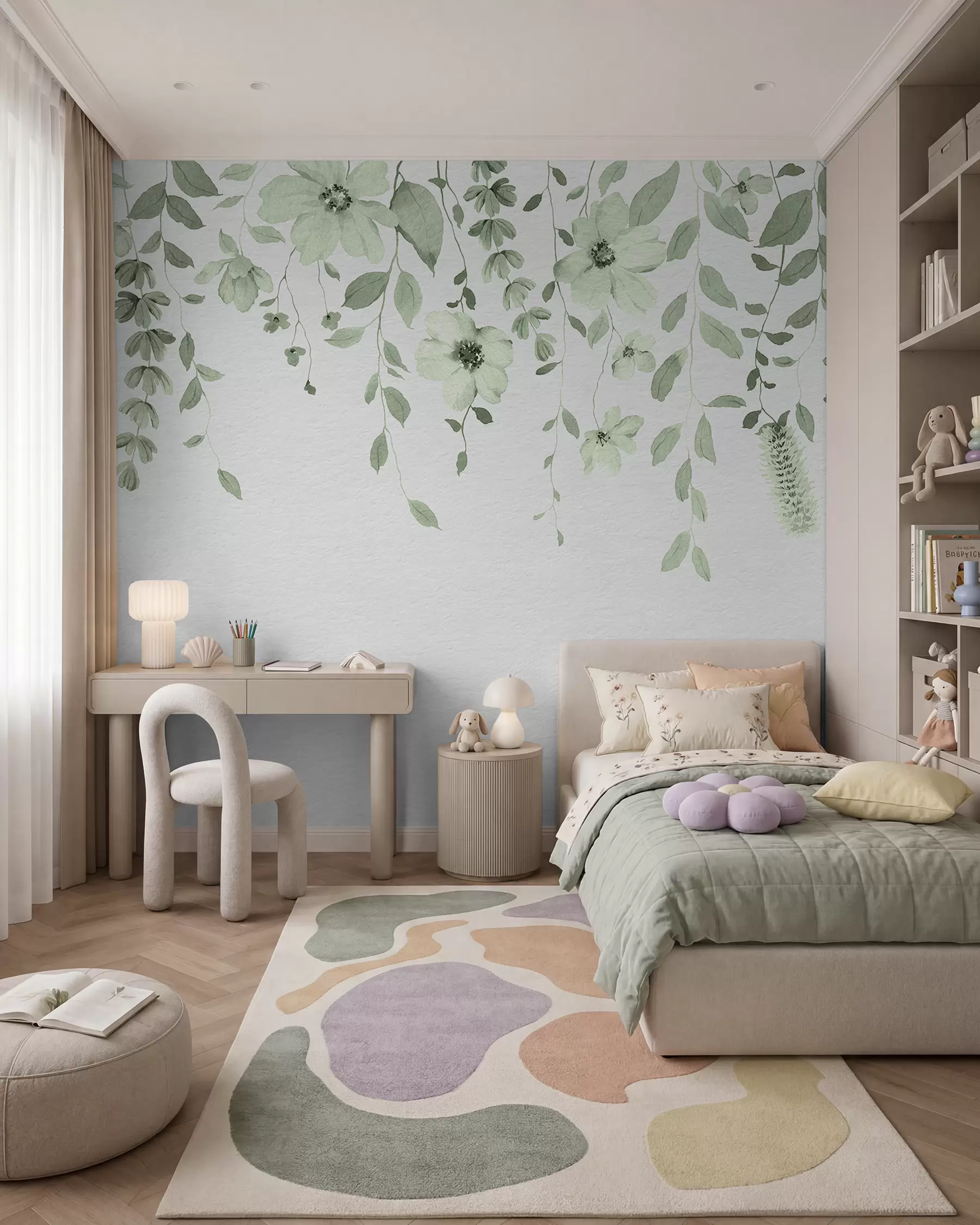 wall murals Trailing Blossoms in Green w03315v2