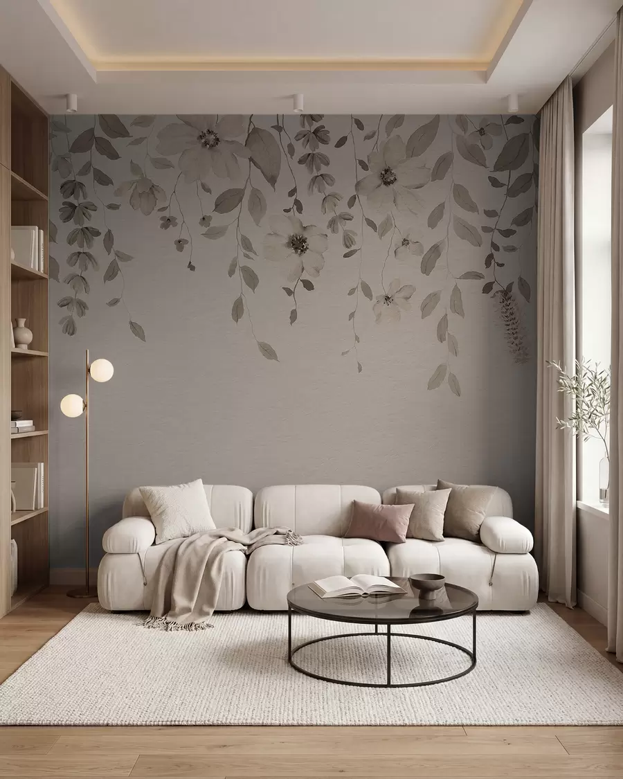 wall murals Hanging watercolor flowers and leaves w03315v4