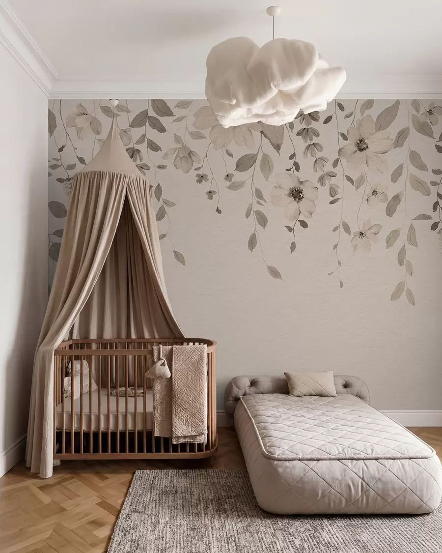 wall murals Hanging watercolor flowers and leaves w03315v4