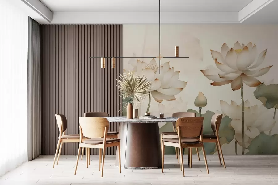 wall murals Elegant watercolor illustration with delicate lotus flowers and a soft natural background w03322