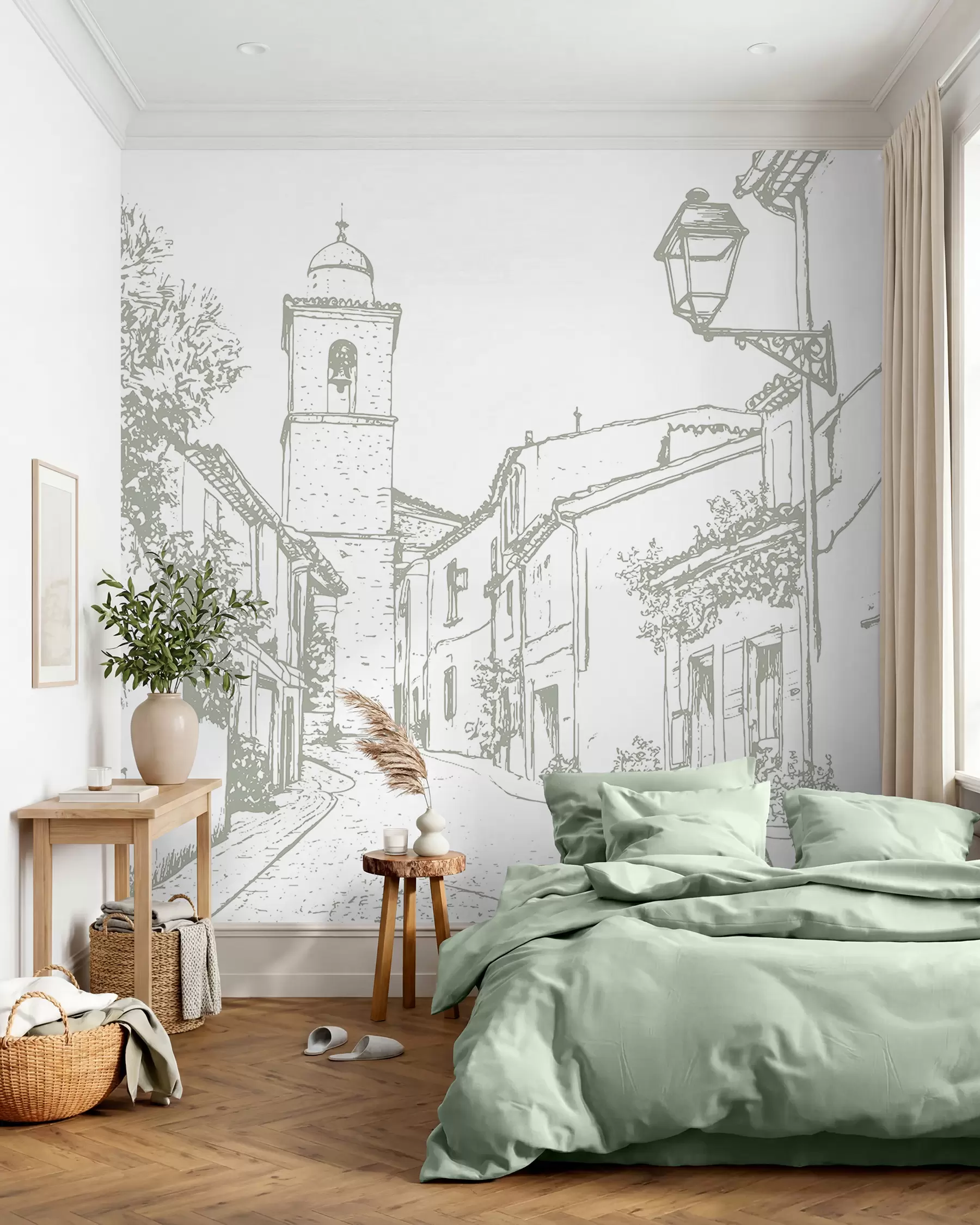 wall murals Village Sketchbook in Olive w03345