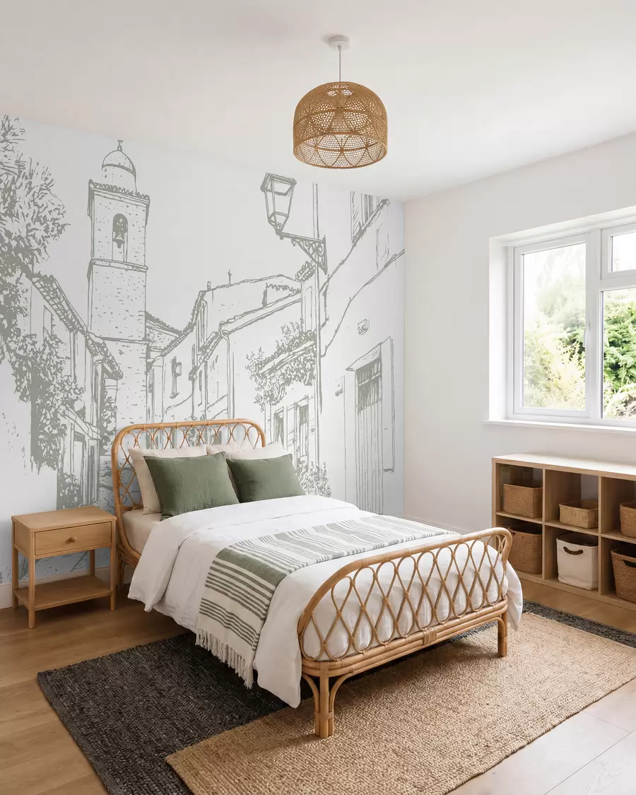 wall murals Village Sketchbook in Olive w03345