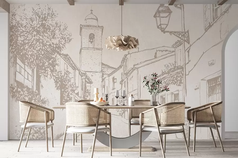 wall murals City street, beautiful architecture, buildings, Mediterranean, beige colors w03346