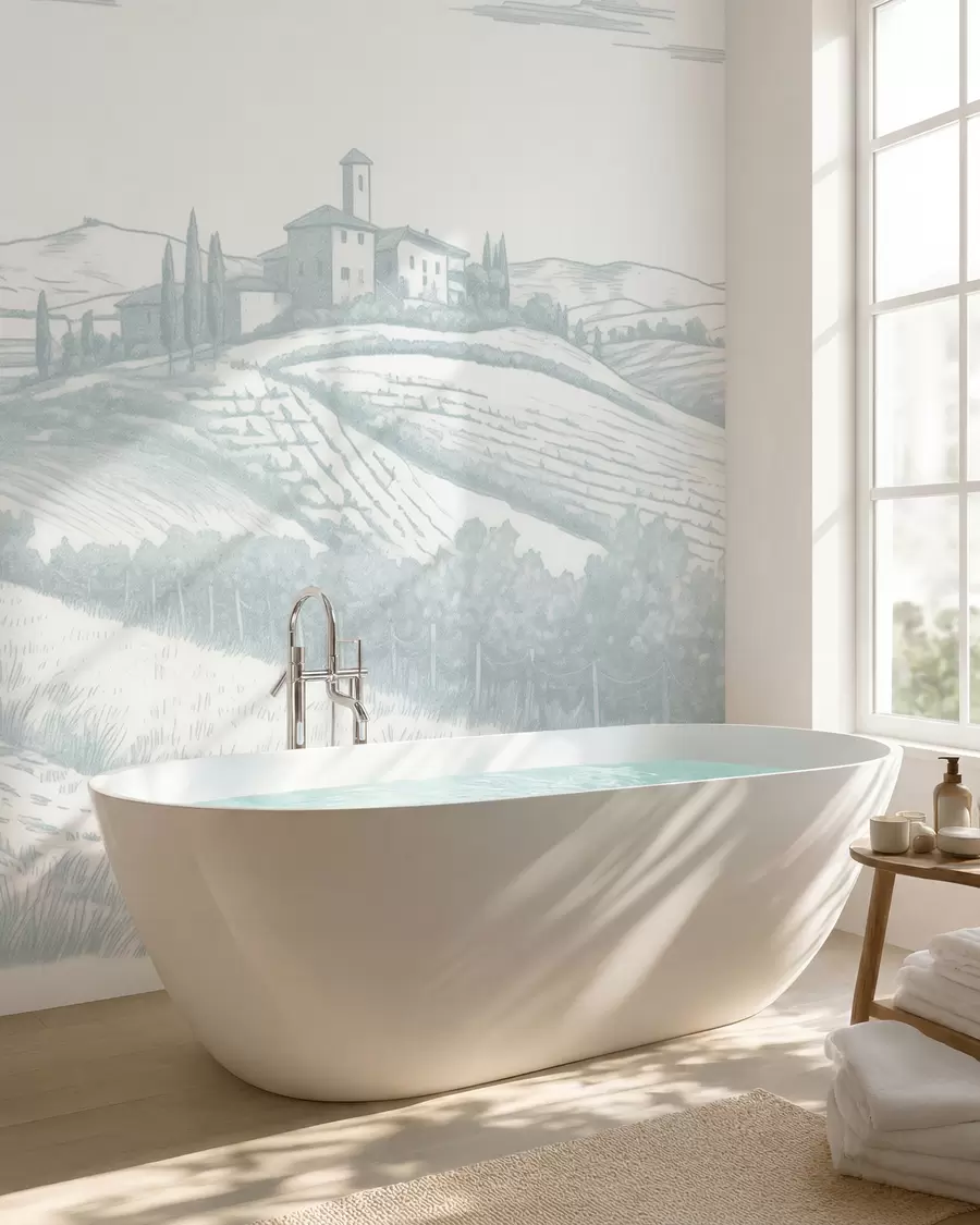 wall murals Vineyard Sketch in Blue w03349v1