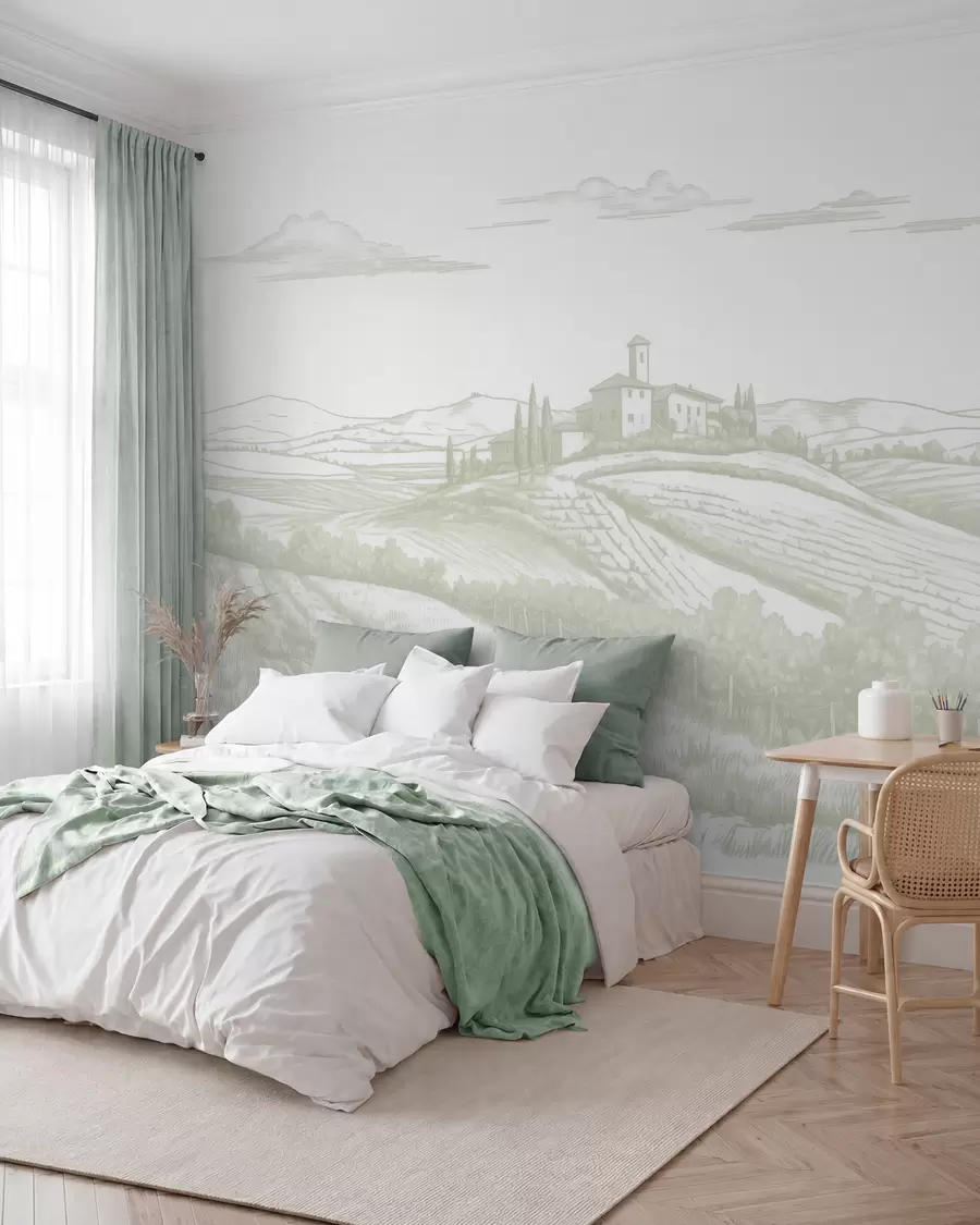 wall murals Vineyard Sketch in Sage w03349v2