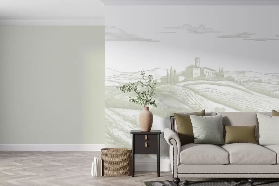 wall murals Tuscany landscapes, Italy, vineyards, nature, old castle, green colors w03349v2