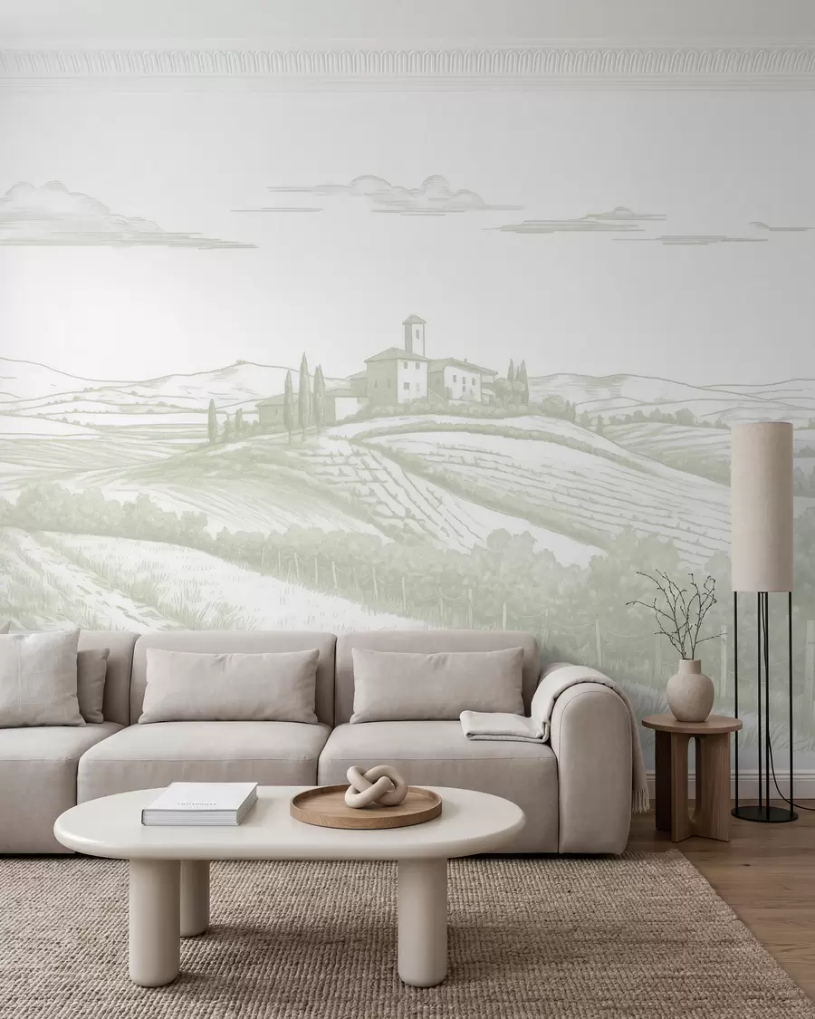wall murals Vineyard Sketch in Sage w03349v2