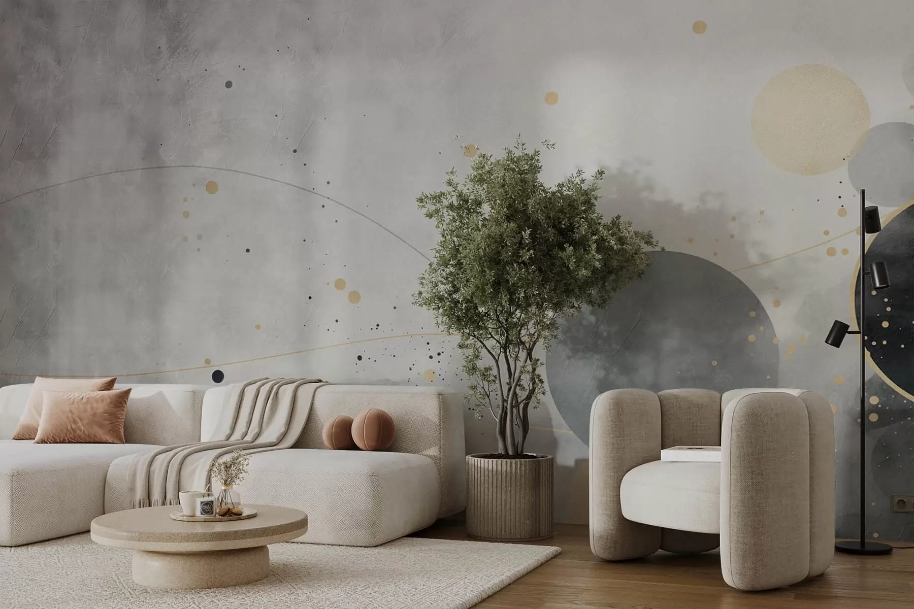 wall murals Circles and lines, geometric shapes on a concrete background w08904v2
