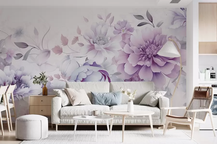 wall murals Variety of large lilac flowers w08905v1