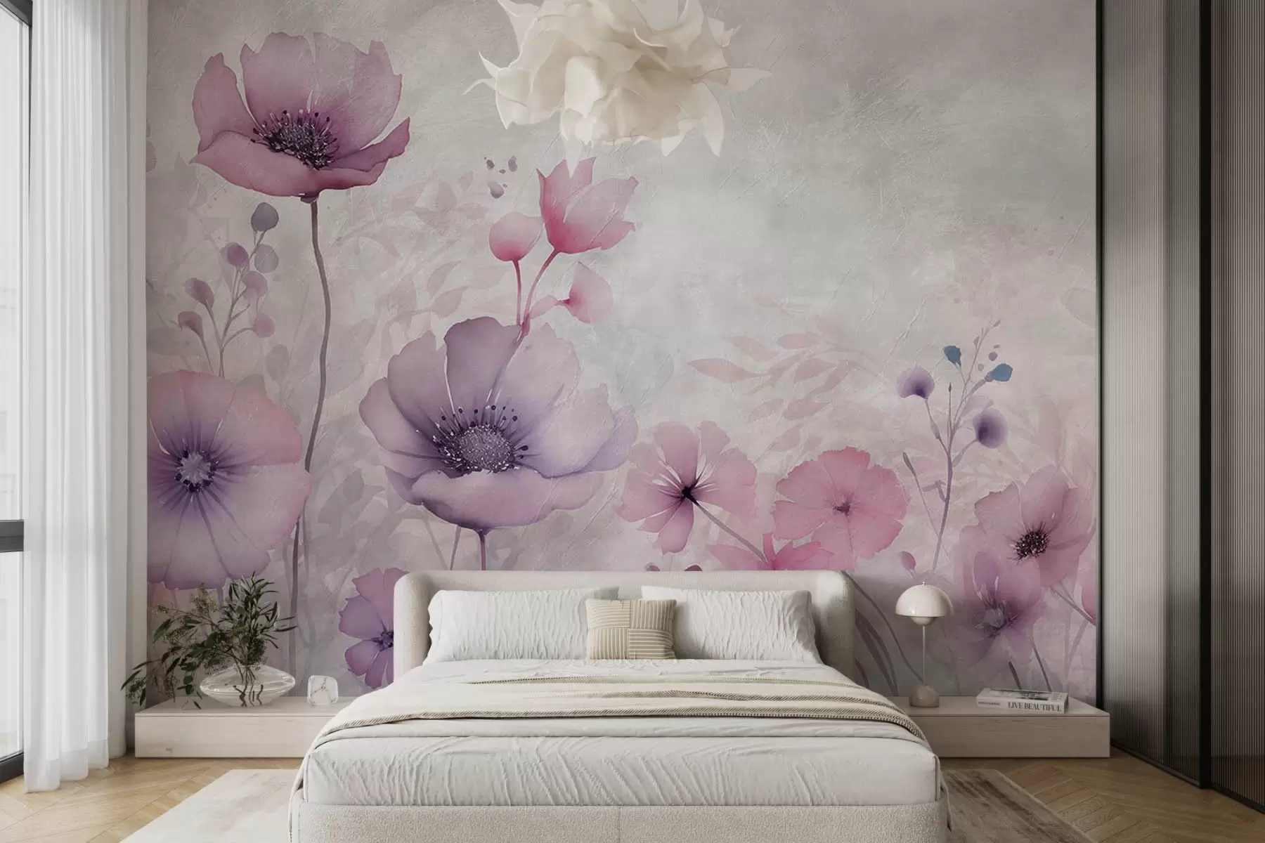 wall murals Translucent flowers on a concrete background w08908