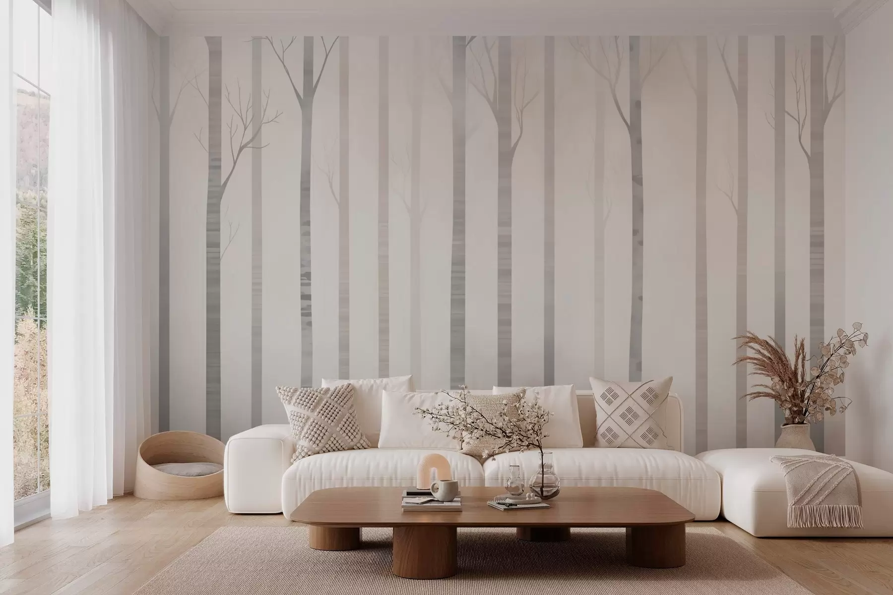 wall murals Tree trunks in the fog w03386v1