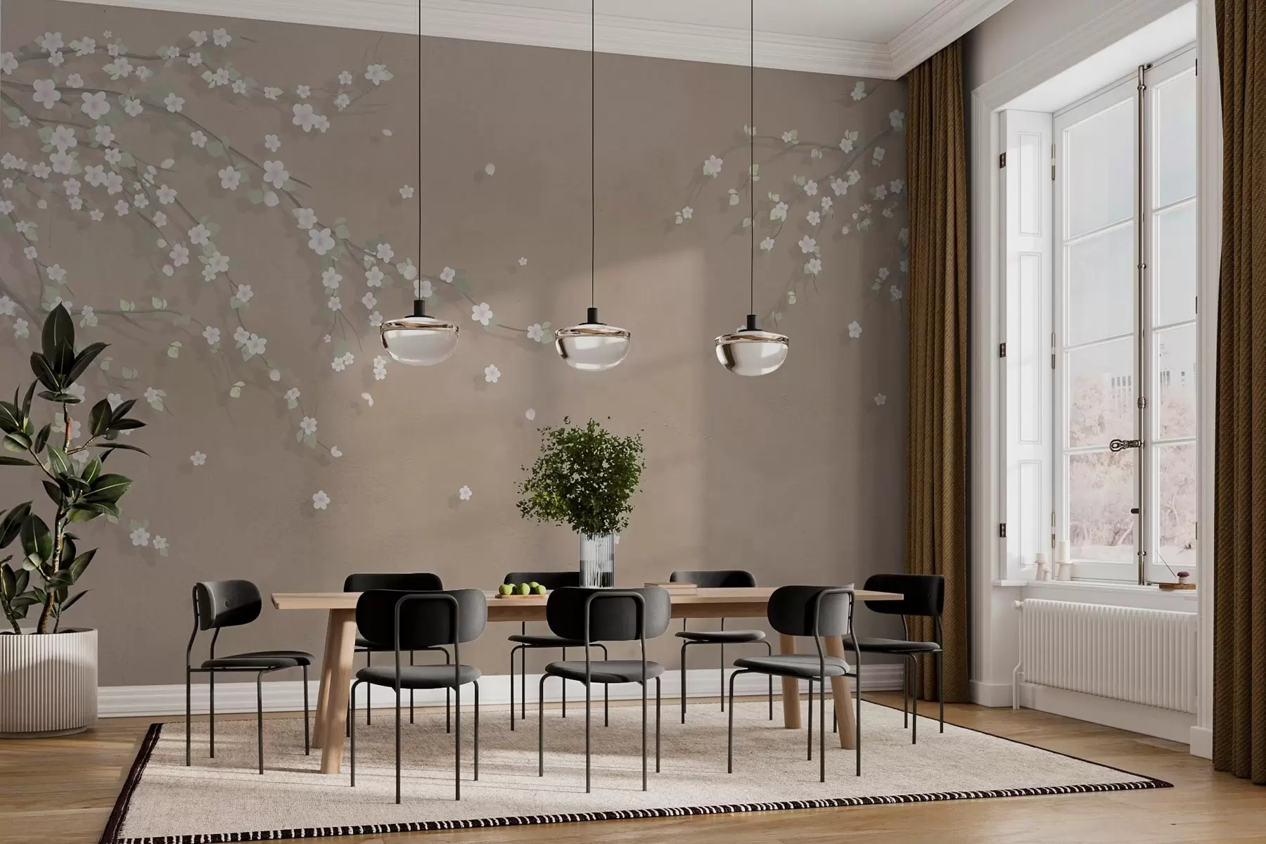 wall murals Blooming branch on the background of grunge wall w03393