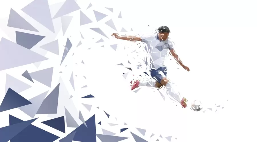 wall murals Dynamic footballer in a low-poly style, hitting the ball w03289