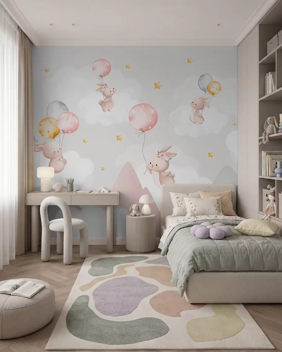 wall murals Bunnies above the Mountains w03375