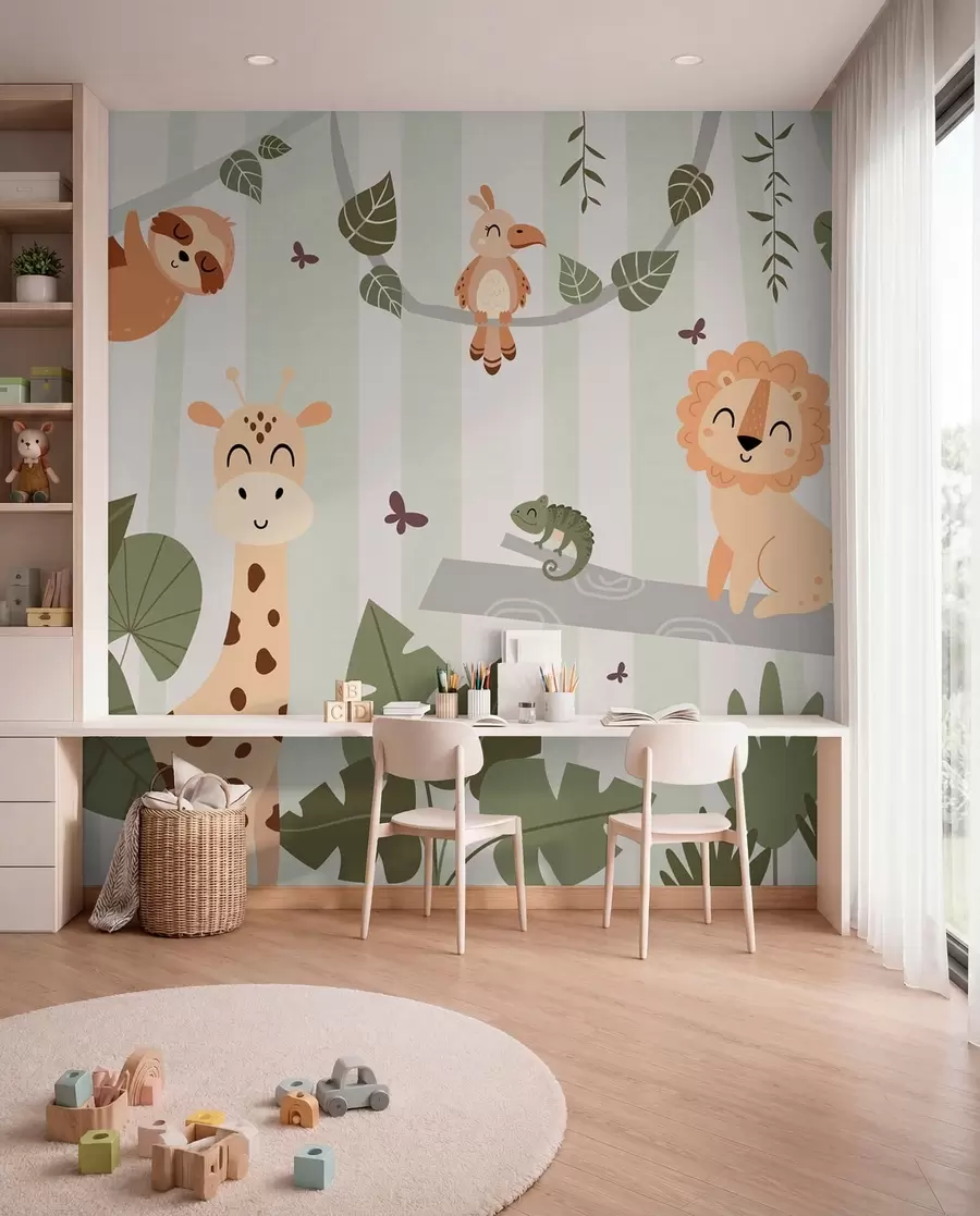 wall murals Landscape with tropical animals w03376