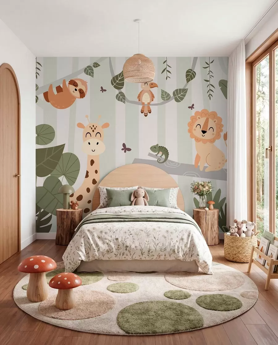 wall murals Landscape with tropical animals w03376