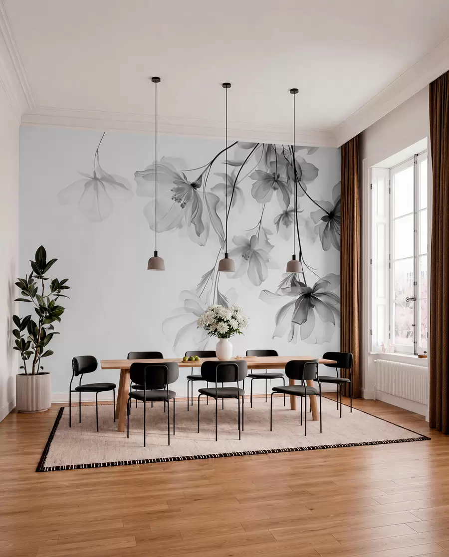 wall murals Hanging Flowers in Charcoal w08911