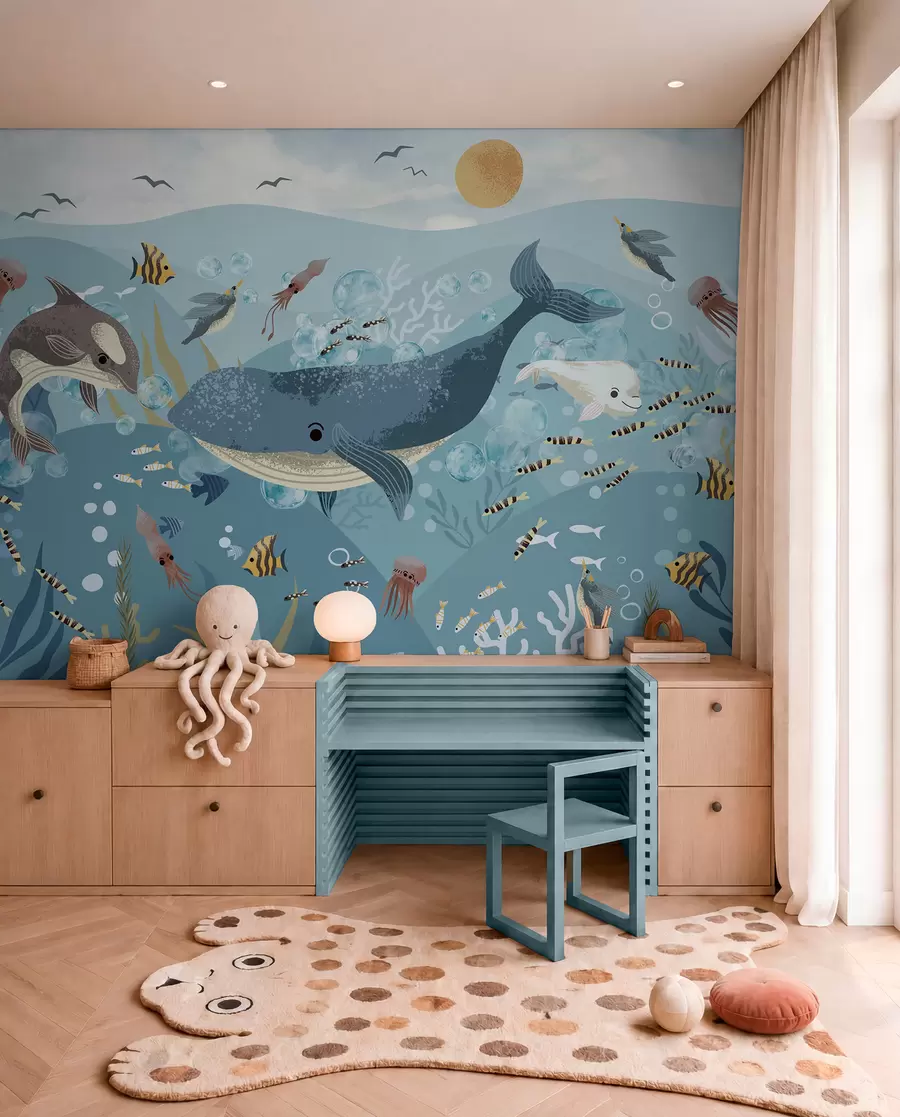 wall murals Blue Whale below the Waves w08921