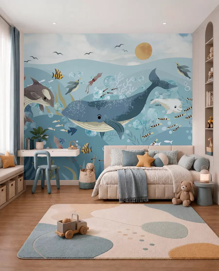 wall murals Blue Whale below the Waves w08921