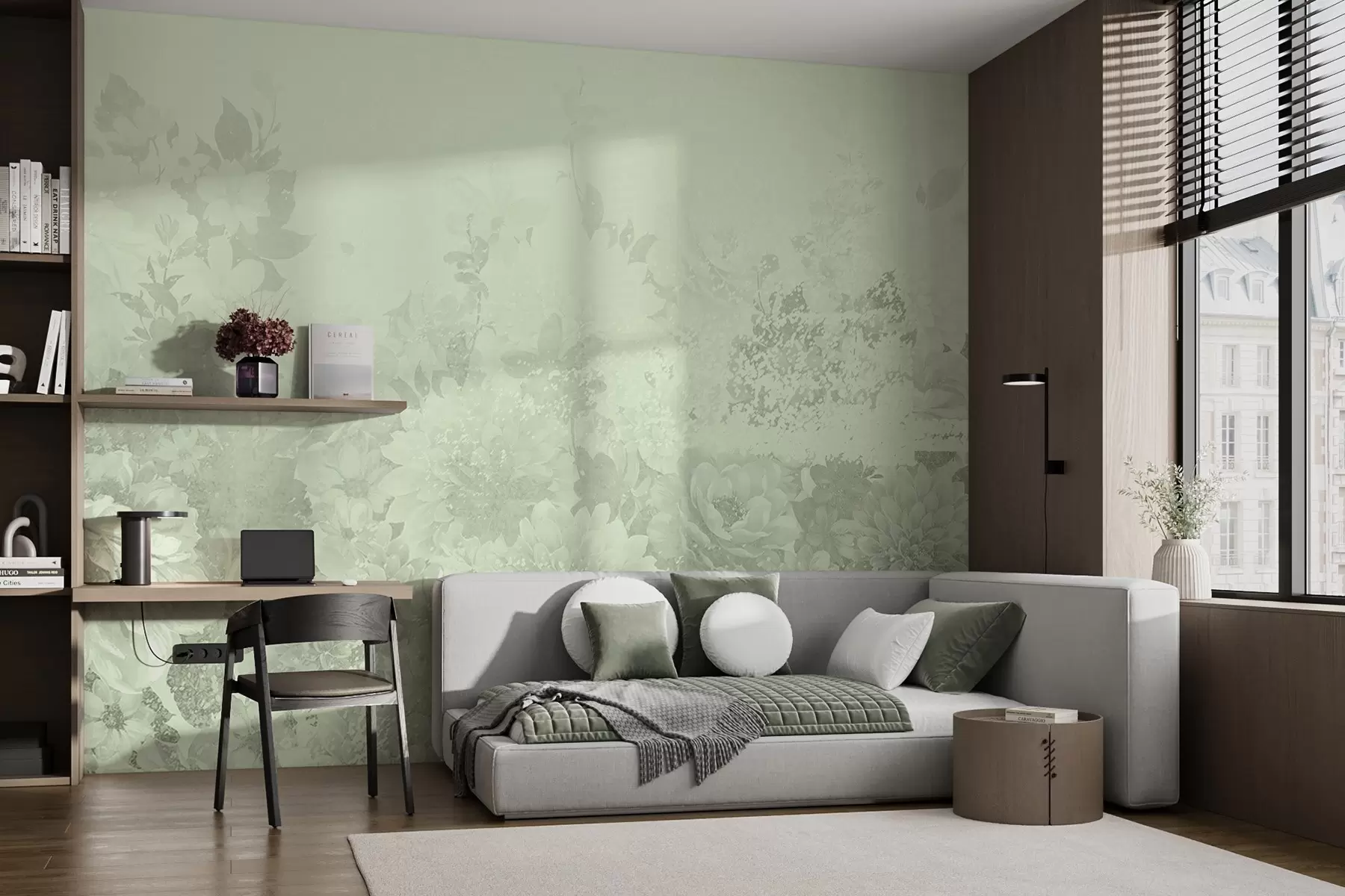 wall murals Delicate, single-color, vintage flowers w08925v1