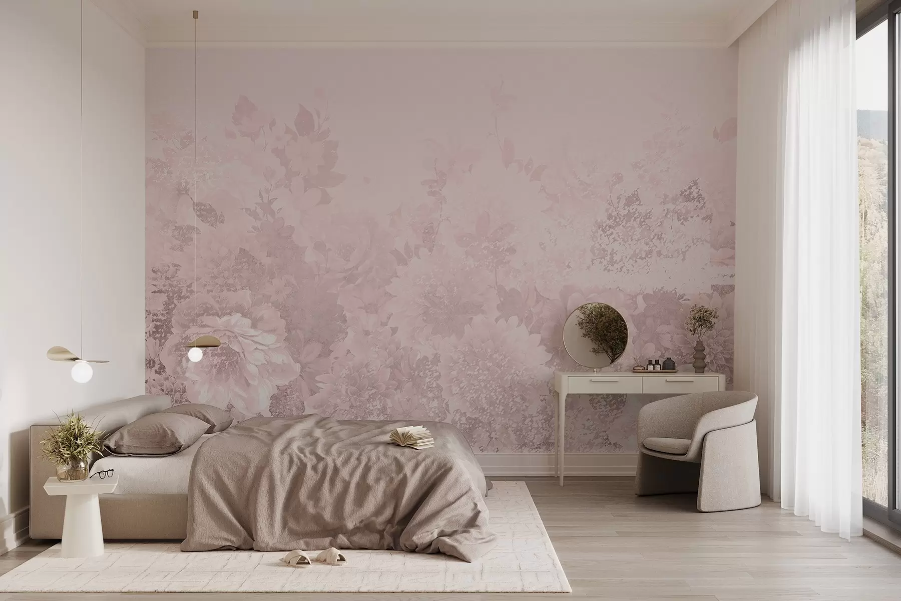 wall murals Delicate, single-color, vintage flowers w08925v3