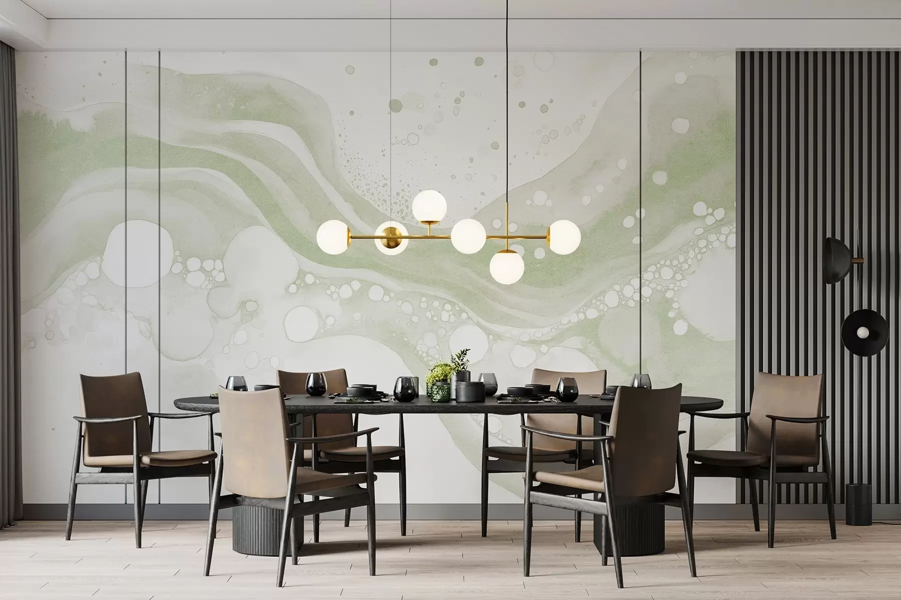 wall murals Watercolor style abstraction drawing, fluid art, green color w03403v2