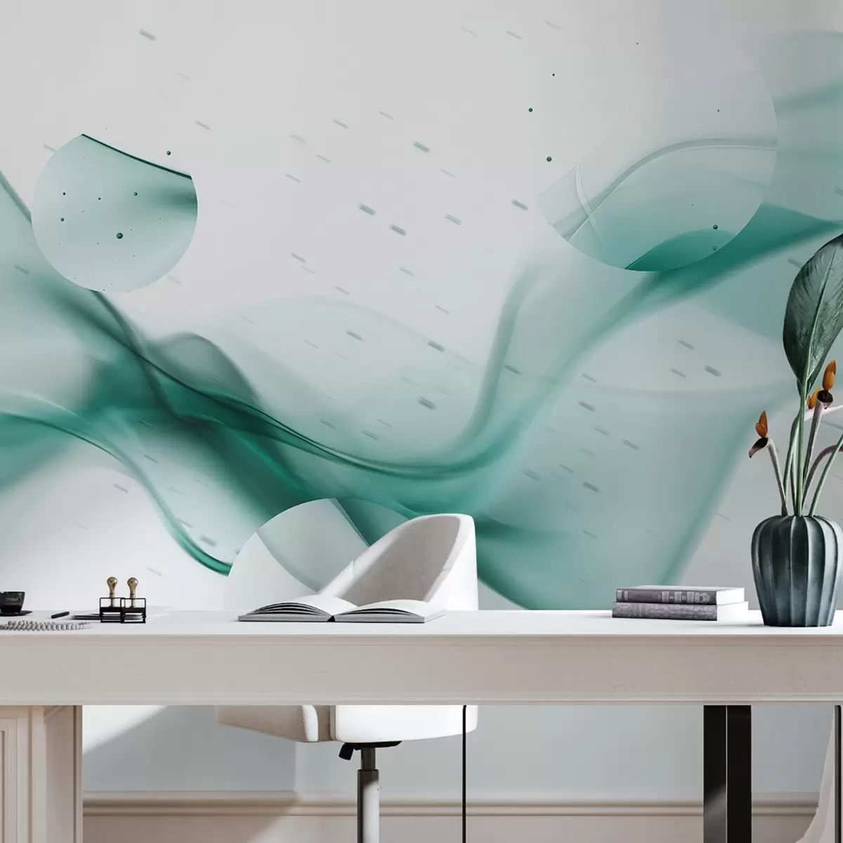 wall murals Geometric waves abstraction, blurry style, gradient, aquamarine colors w03404v2