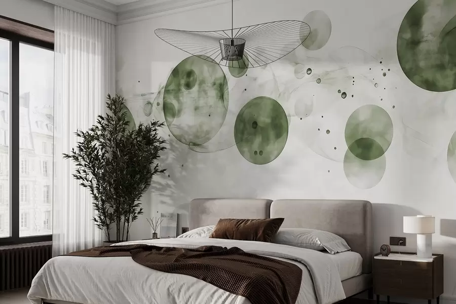 wall murals Watercolor style circles, abstraction, ethereal, fluid art, green colors w03405v1
