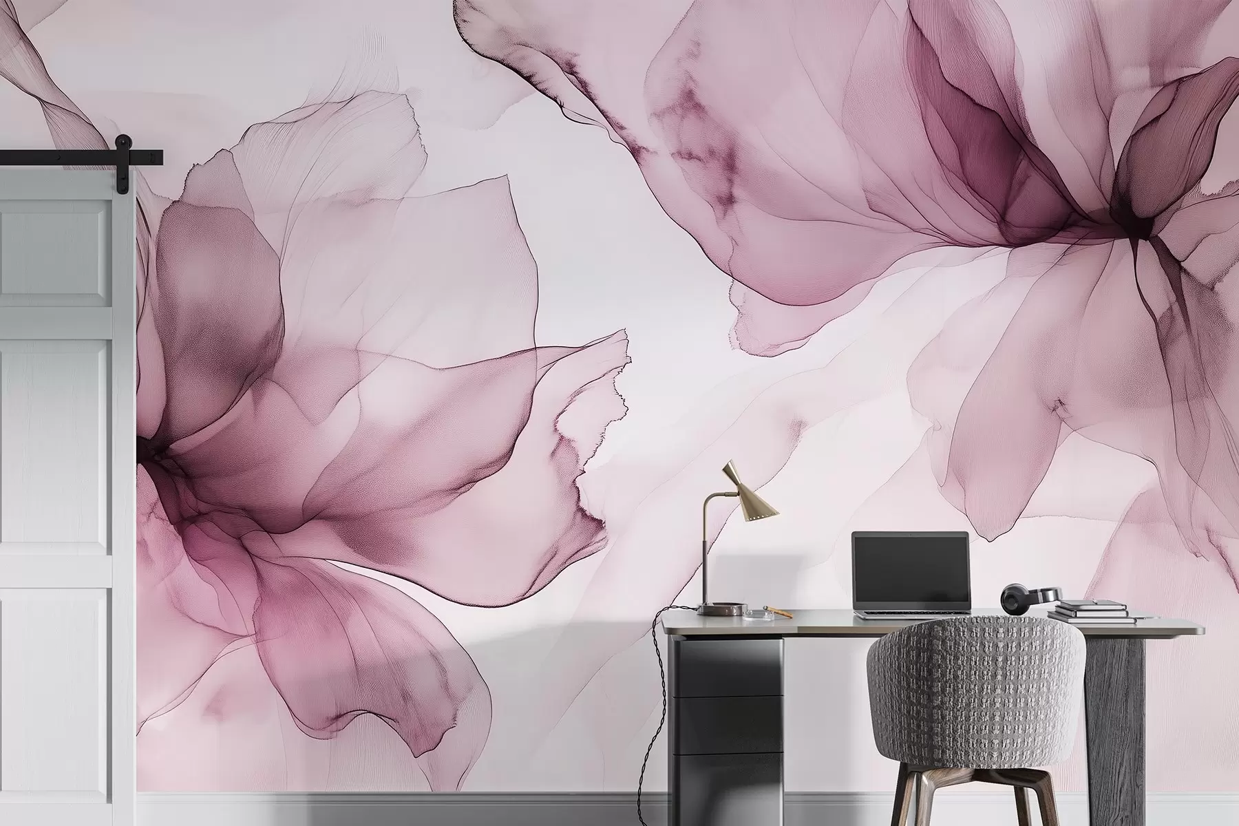 wall murals Fluid style flowers, floral abstraction, watercolor, pink color palette  w03406v1