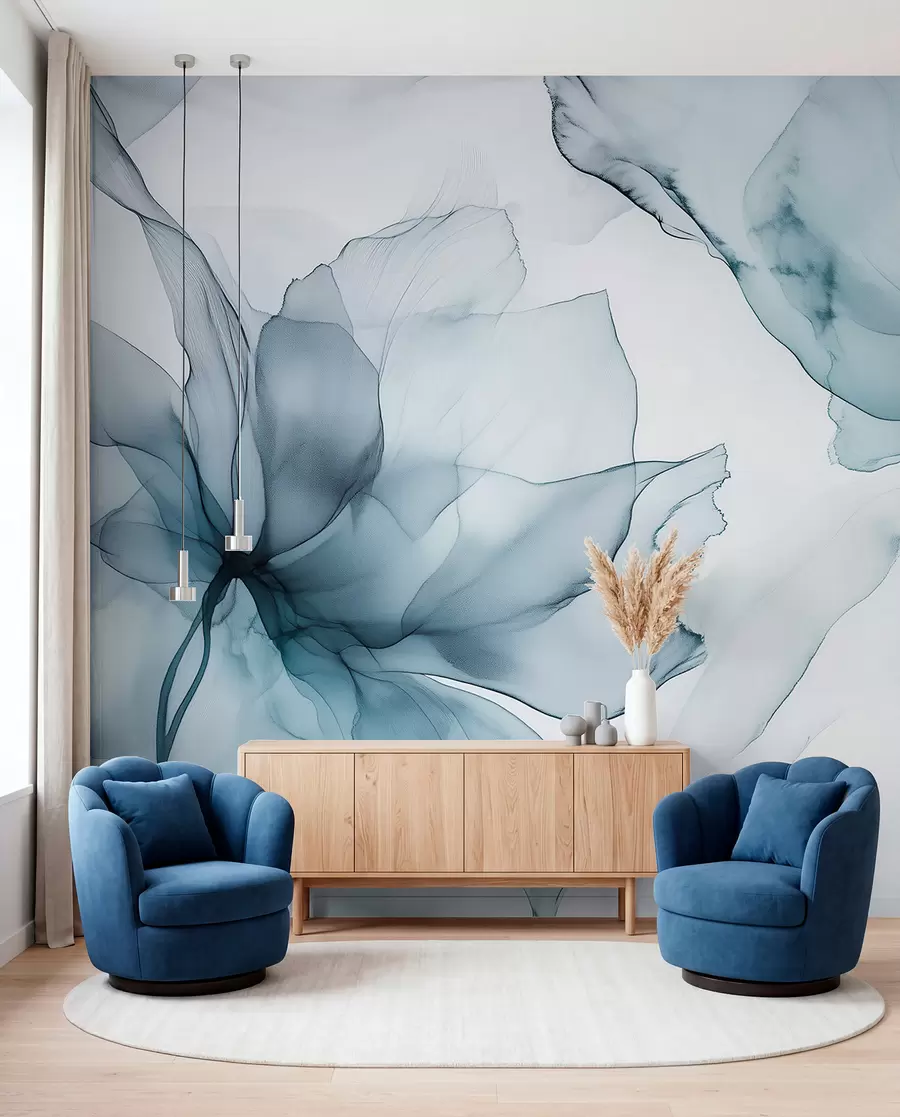 wall murals Blossoms in Slate Blue w03406v2