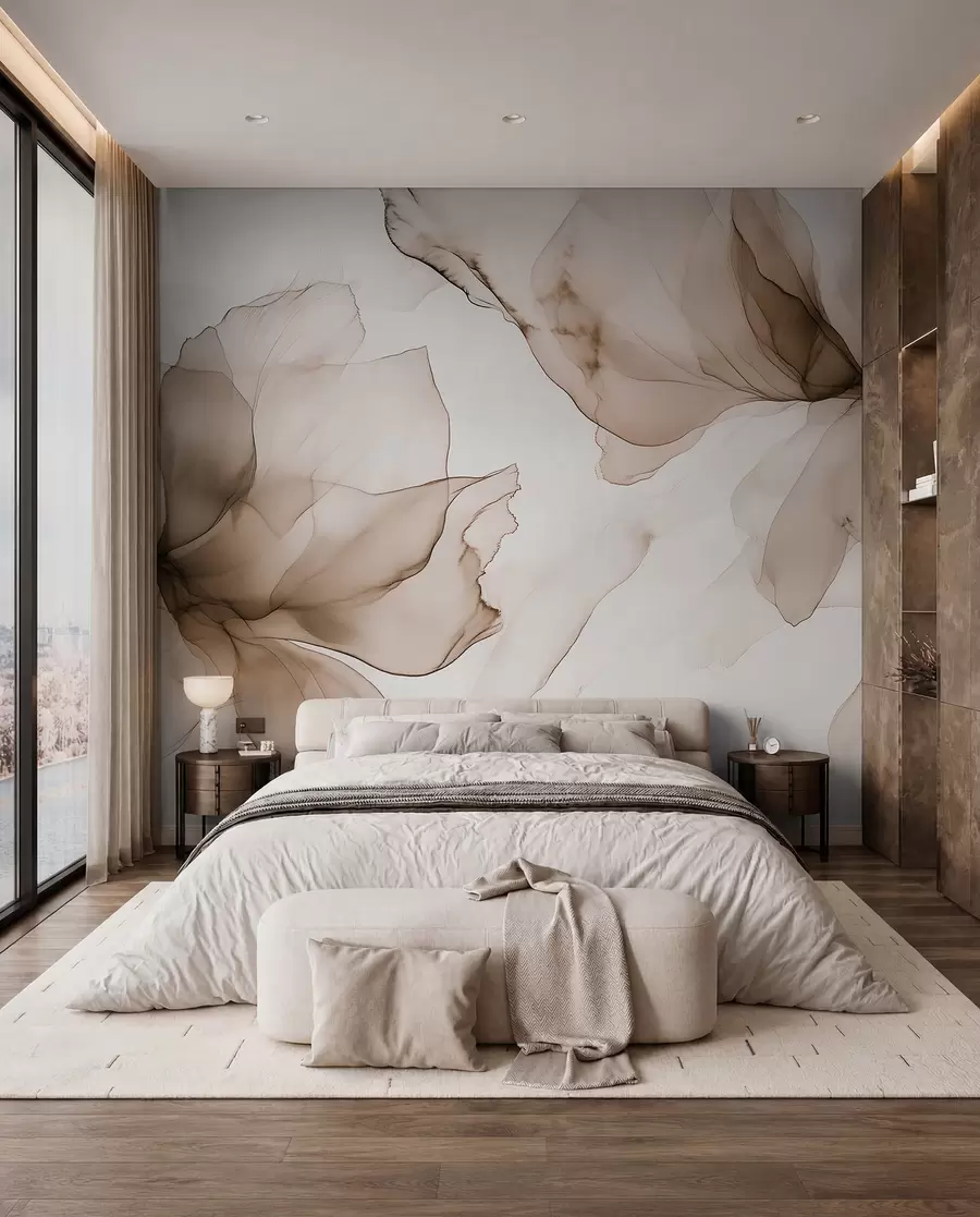 wall murals Blossoms in Smoky Brown w03406v3