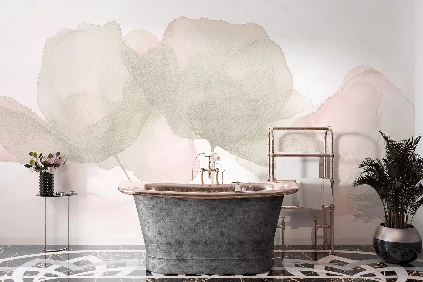 wall murals Beautiful flowers, soft pastel, minimalism, natural, rustic, beige and pink w03407v1