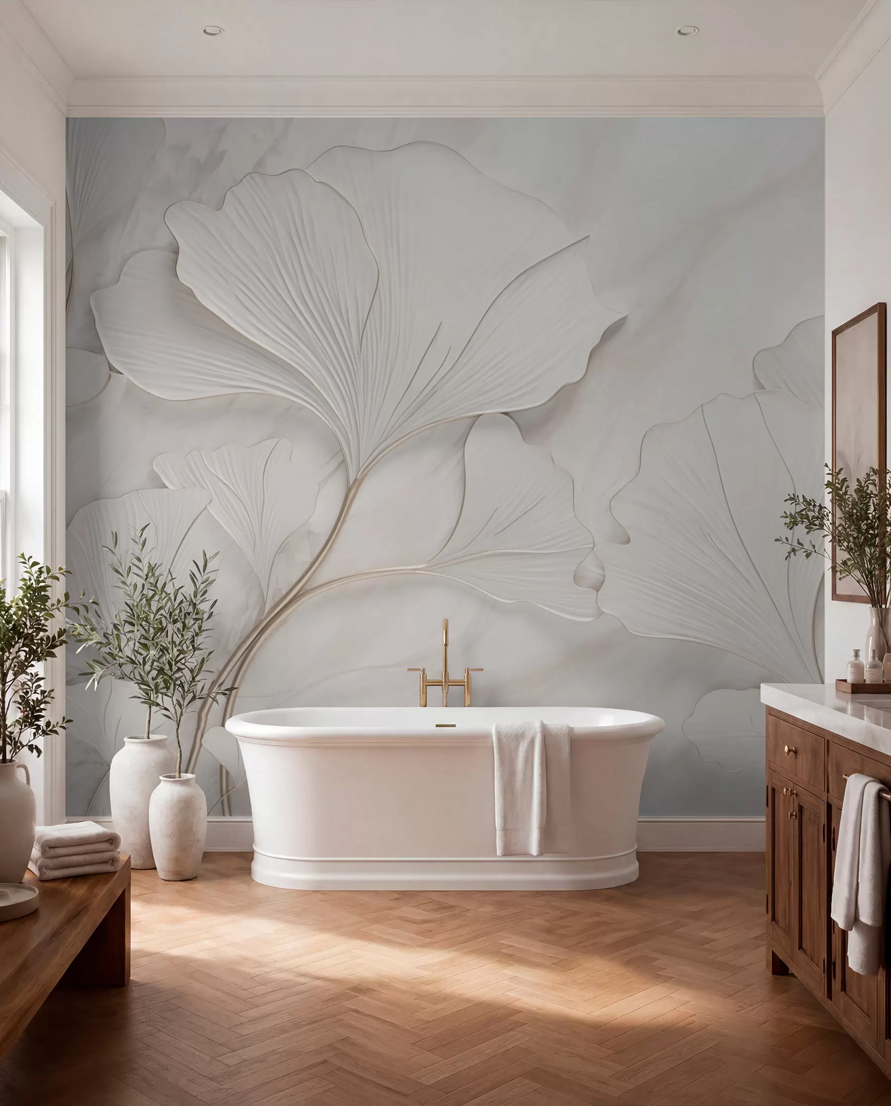 wall murals Pastel leaves on a marble background w03440