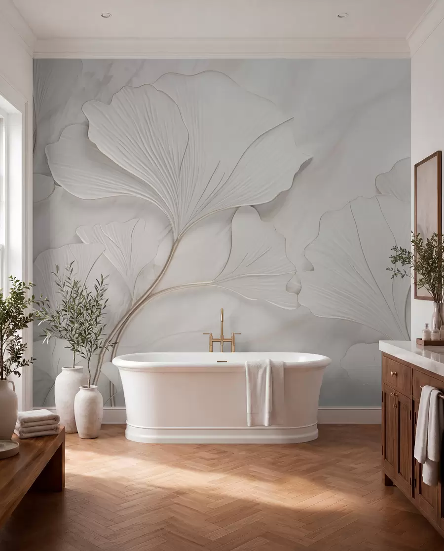 wall murals Pastel leaves on a marble background w03440