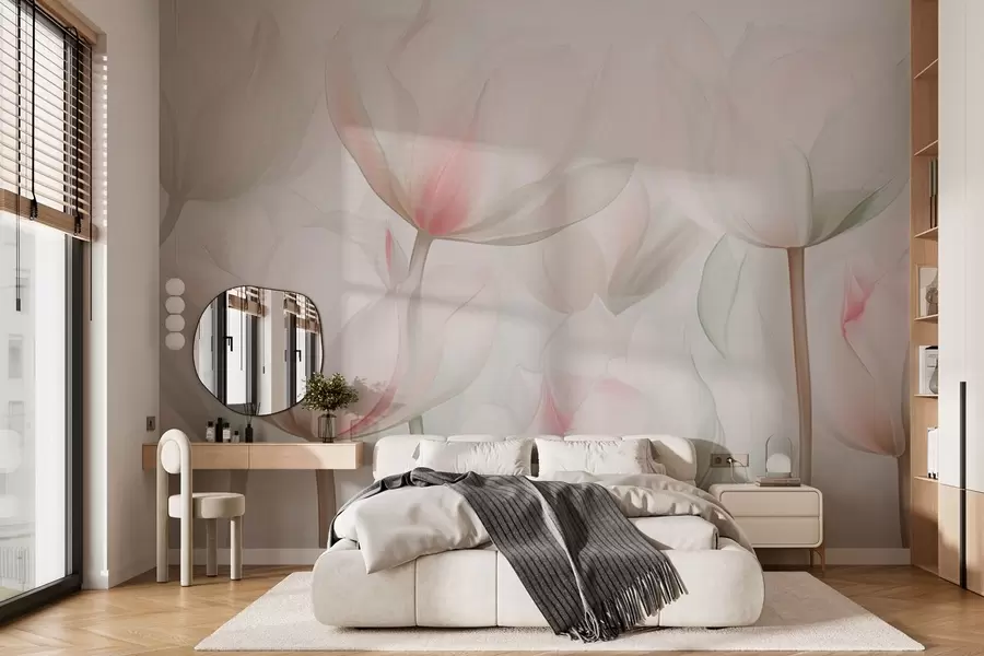 wall murals Delicate tulips in pastel colors w03442v1