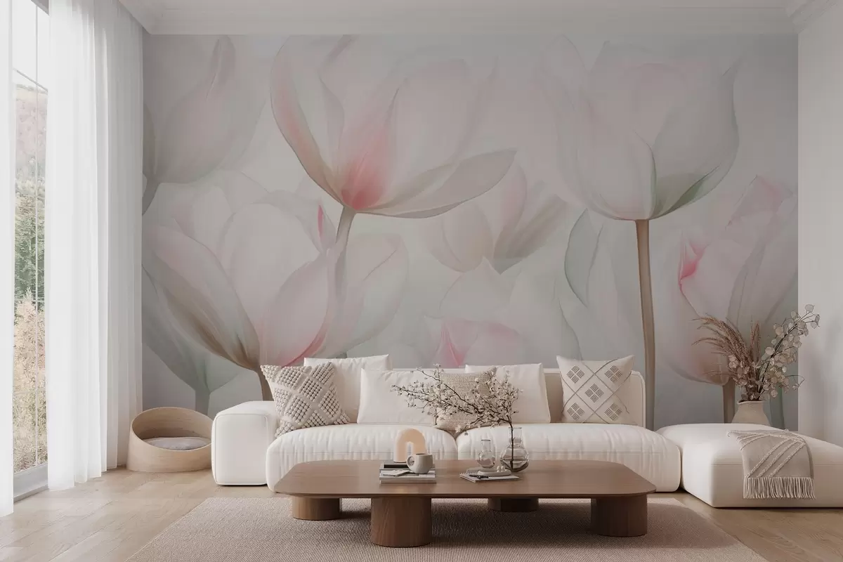 wall murals Delicate tulips in pastel colors w03442v1