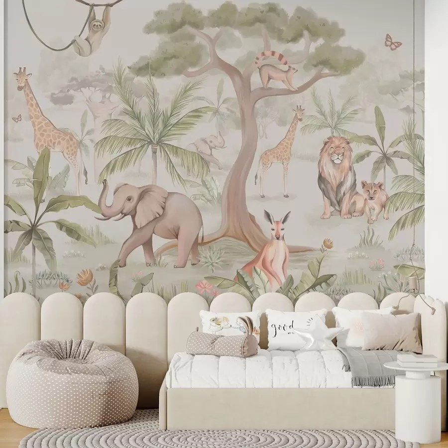wall murals Panorama of jungle with animals w03444