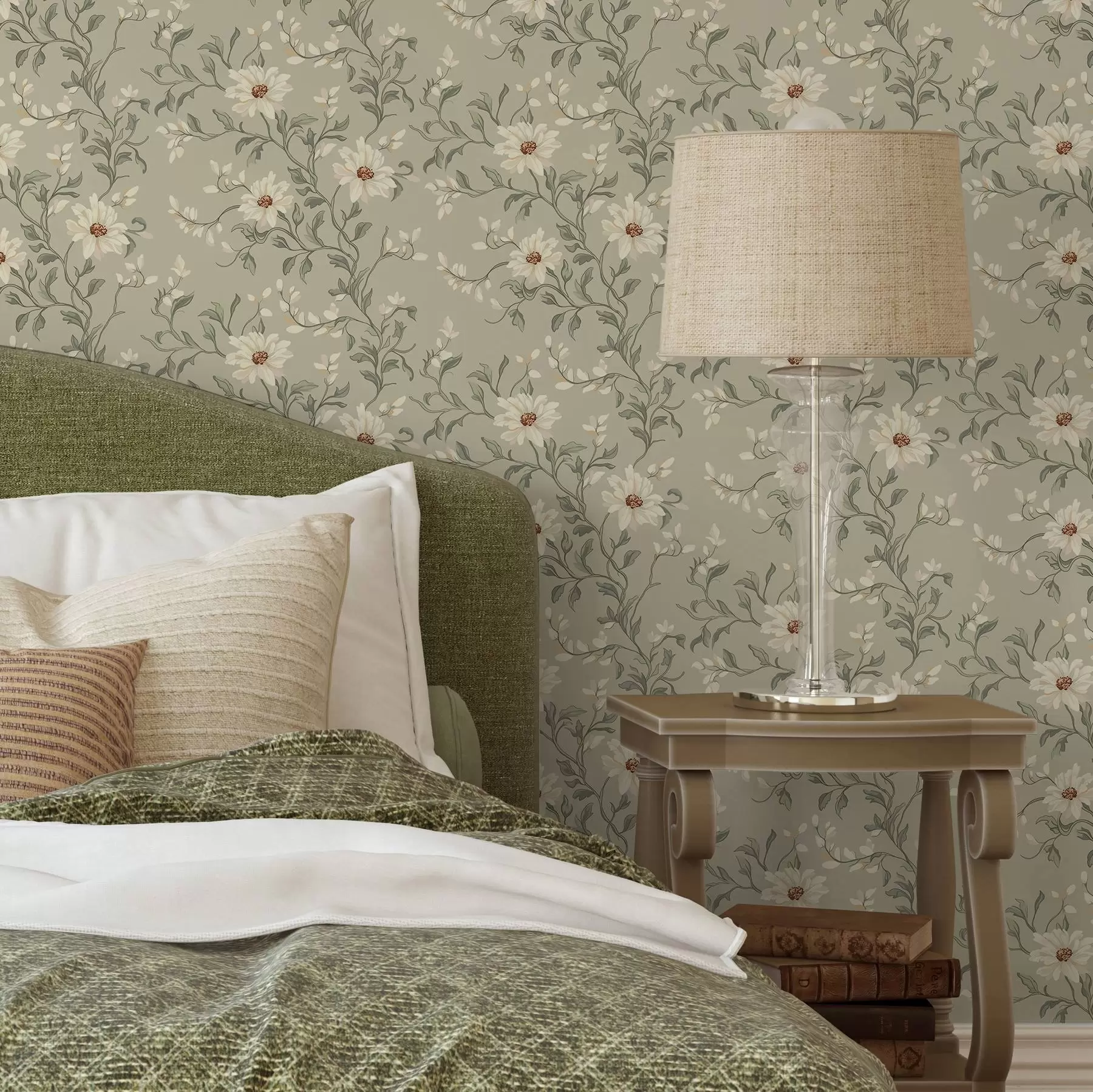 wall murals White flowers with wriggling leaves on light background a00001v1