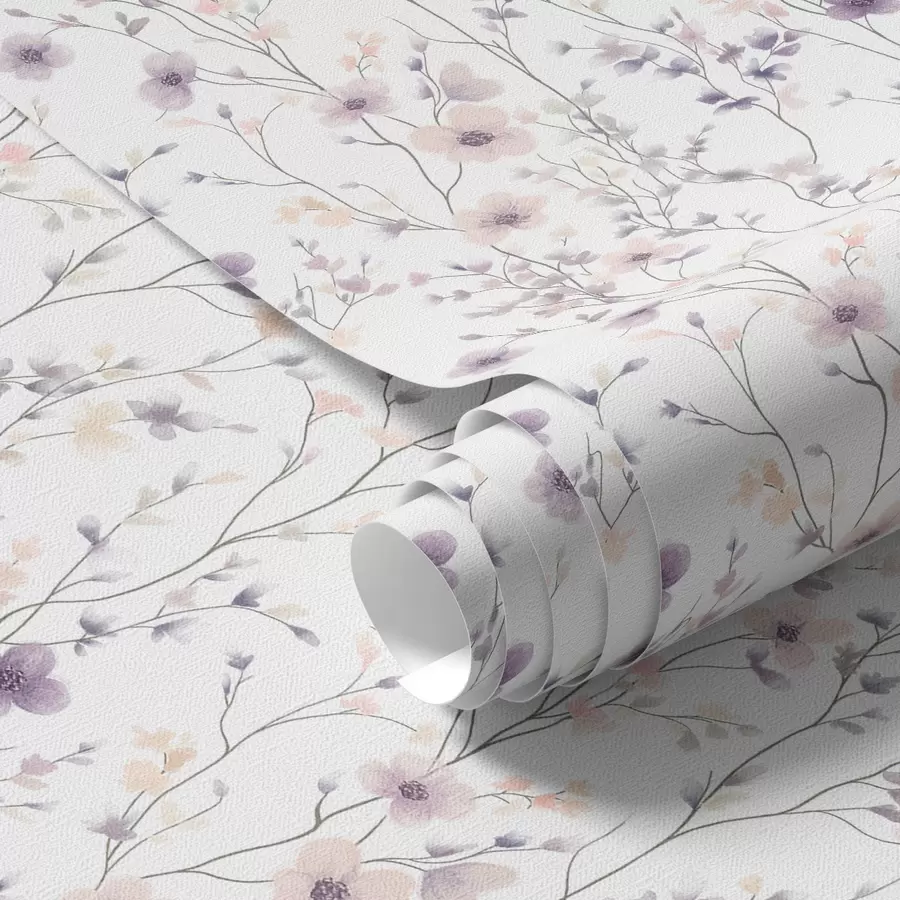 wall murals Small wildflowers with thin stems on light background a00003