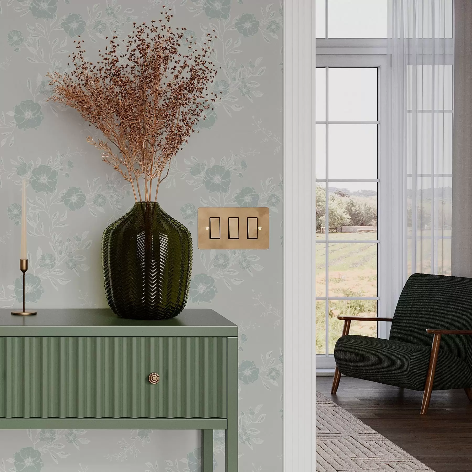 wall murals Flowers with light leaves on blue background a00006v2