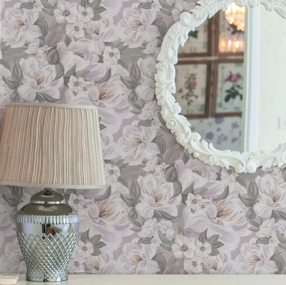 Wallpaper Delicate flowers and leaves in pastel colors a00022