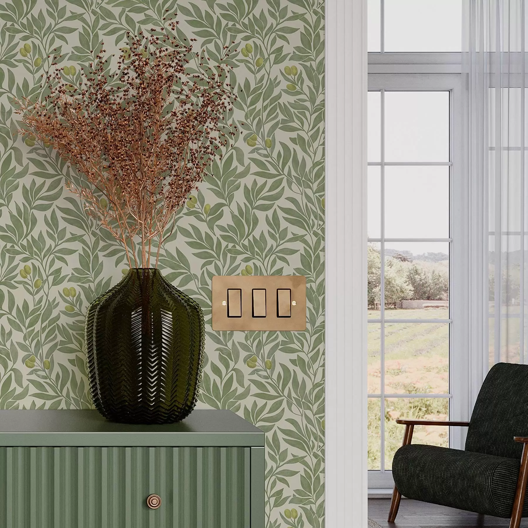 wall murals Green olive branches a00026