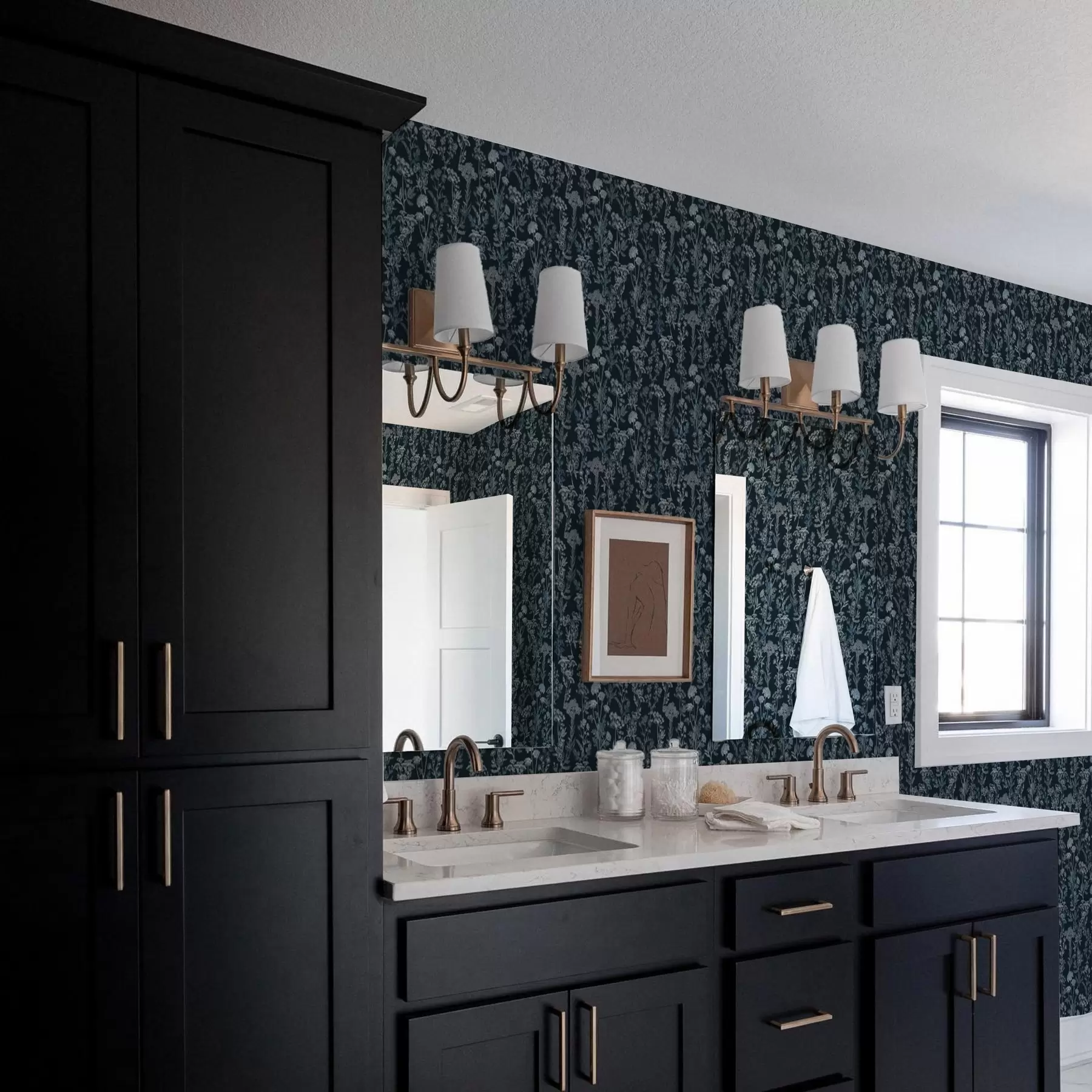 wall murals White and blue plants on a dark background a00029