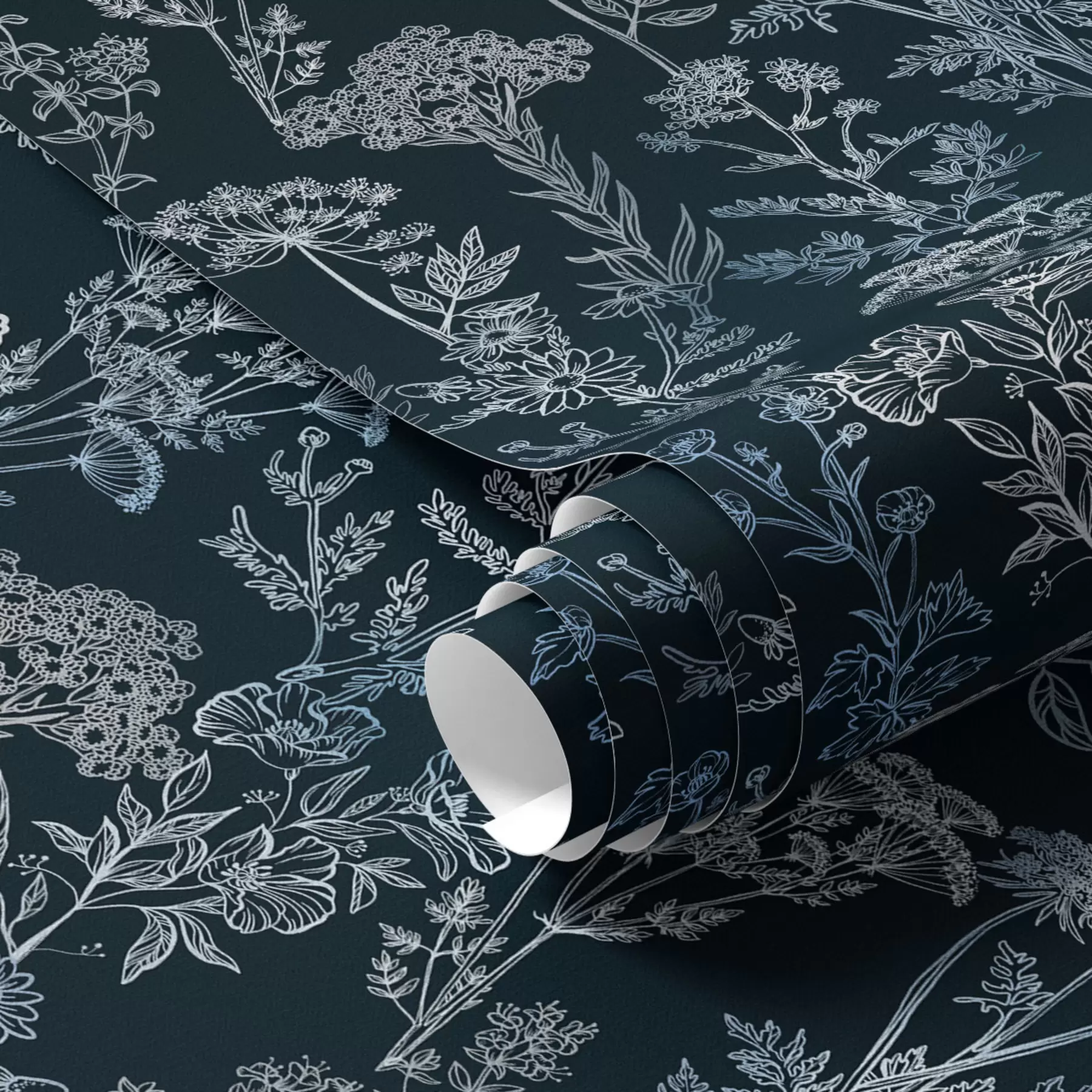 wall murals White and blue plants on a dark background a00029